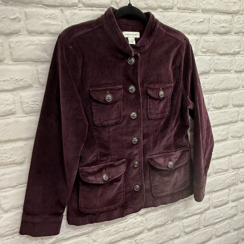 Christopher & Banks Corduroy Blazer Sz M Stretch Button Down Burgundy Jacket - Picture 16 of 16